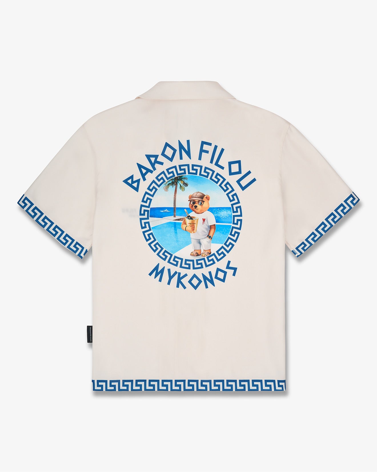 SS25 Backprint Shirt with Greek Pattern, Mykonos - Pearl white