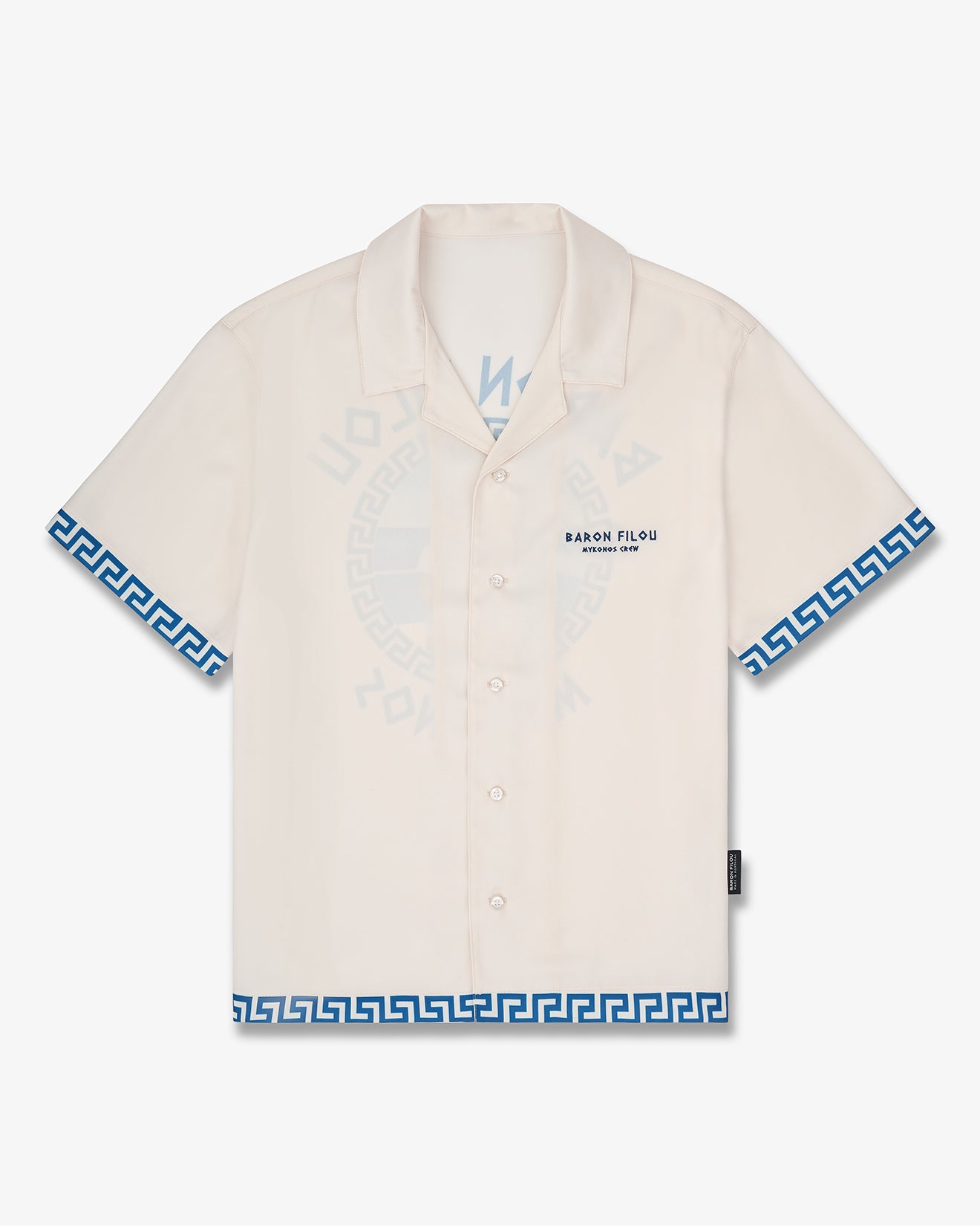 SS25 Backprint Shirt with Greek Pattern, Mykonos - Pearl white