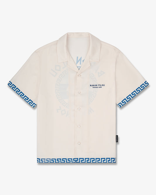 SS25 Backprint Shirt with Greek Pattern, Mykonos - Pearl white