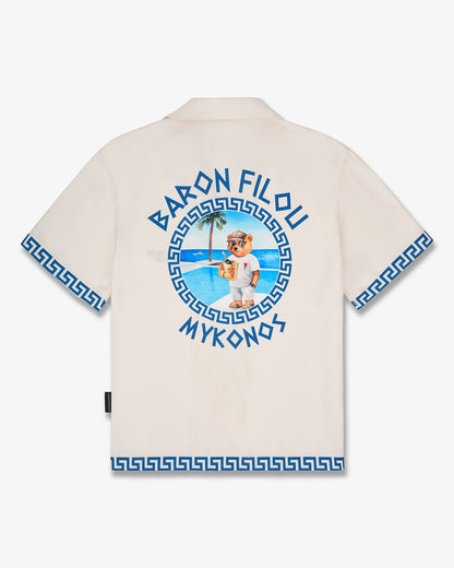 SS25 Backprint Shirt with Greek Pattern, Mykonos - Pearl white