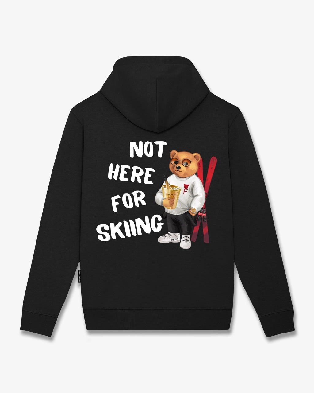 Backprint Hoodie Filou CXXXV. NOT HERE FOR SKIING - Black