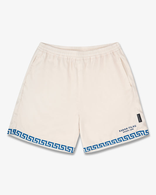 SS25 Shorts with Greek Pattern - Pearl white